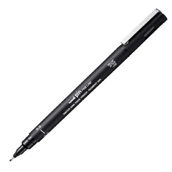 Uni-Ball Çizim Kalemi Akrilik Uçlu Fine Line Pin 0.9 MM Siyah PIN 09-200(S) ( 12 ADET ) - 2
