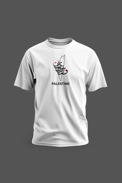 Kısa Kollu Filsitin Haritası Filistin Yazısı Içeren Ortada Dijital Baskılı Unisex S - 2xl T300003 - 3