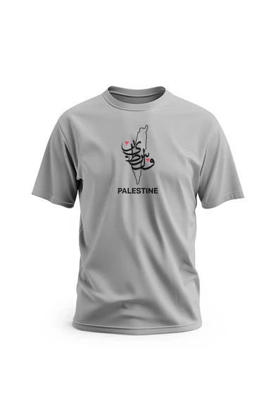 Kısa Kollu Filsitin Haritası Filistin Yazısı Içeren Ortada Dijital Baskılı Unisex S - 2xl T300003 - 2