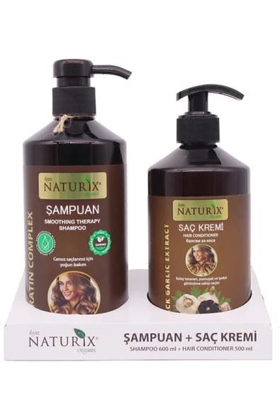 Keratin Bakım Tuzsuz Şampuan 600Ml & Siyah Sarımsak Özlü Saç Kremi 500Ml - Saç Güçlendirici Bakım