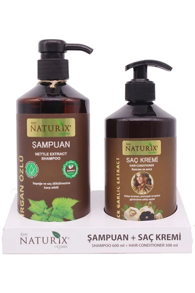 Naturix Tuzsuz Isırgan Otu Şampuanı & Siyah Sarımsak Saç Kremi  600ml + 500ml Saç Bakım Seti ürün görseli 1