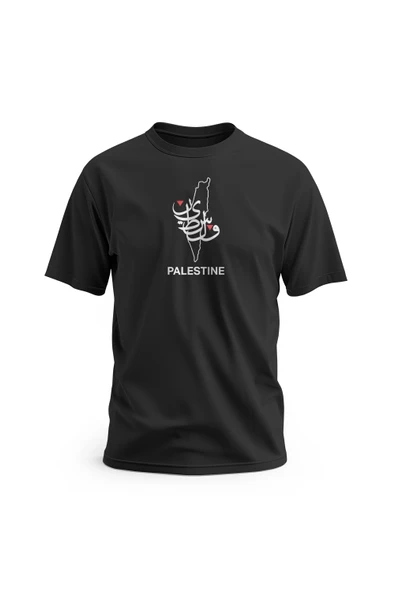 Kısa Kollu Filsitin Haritası Filistin Yazısı Içeren Ortada Dijital Baskılı Unisex S - 2xl T300003