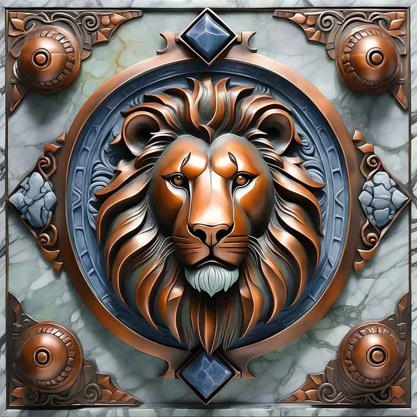 3D Bronz Aslan Motifli Duvar Kağıdı Baskı - Resim 7