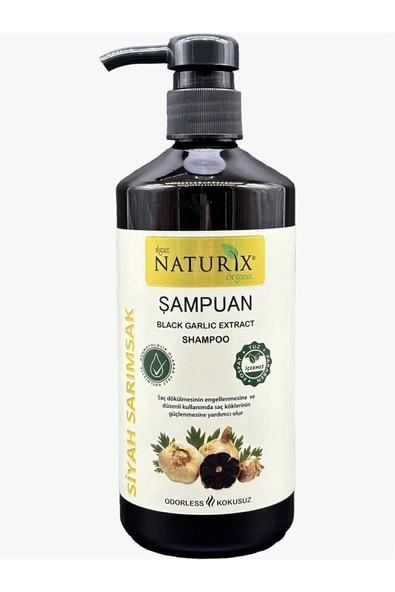 Naturix 3'lü Set  Siyah Sarımsak Şampuan (600 ml) & Saç Bakım Seti  Güçlendirici, Besleyici ve Doğal Şampuan - Resim 2