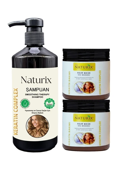 Tuzsuz Keratin Bakım Şampuanı 600Ml & Keratin Saç Maskesi 2 Adet 500Ml - Saç Güçlendirici Bakım Seti