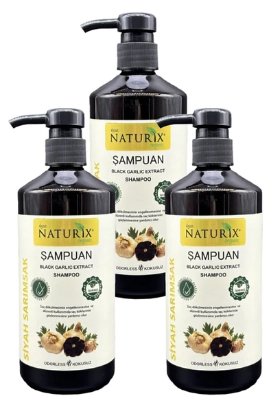 Naturix 3'lü Set  Siyah Sarımsak Şampuan (600 ml) & Saç Bakım Seti  Güçlendirici, Besleyici ve Doğal Şampuan ürün görseli 1