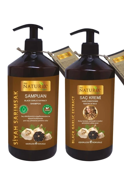 Naturix Siyah Sarımsak Özlü Şampuan & Saç Kremi Seti - 600ml Şampuan + 500ml Saç Kremi - Saç Güçlendirme & Canlandırma ürün görseli