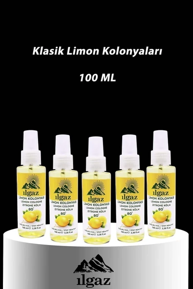 5'li Klasik Sprey Limon Kolonyası 80 Derece 100 ml - Ferahlatıcı & Hijyenik Kolonya Seti - 3