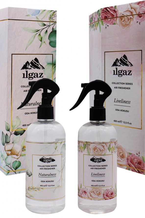 ILGAZ Collection Oda Kokusu Kalıcı Bahar Kokuları 2 Adet Oda Sprey Liveliness + Naturalness 400 Ml Oda Parfümü