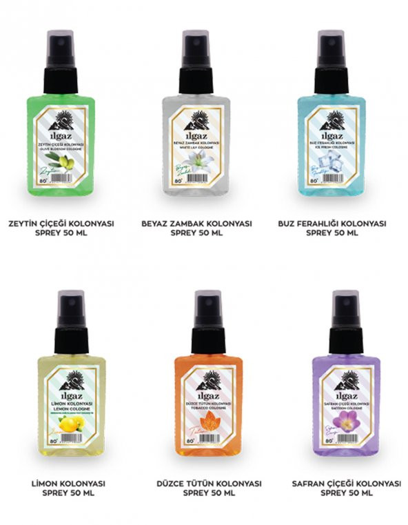 ILGAZ 6 AL 5 ÖDE 50 Ml Zeytin Çiçeği - Beyaz Zambak - Tütün - Ice Fresh - Safran - Limon Kolonyası Seti - 2
