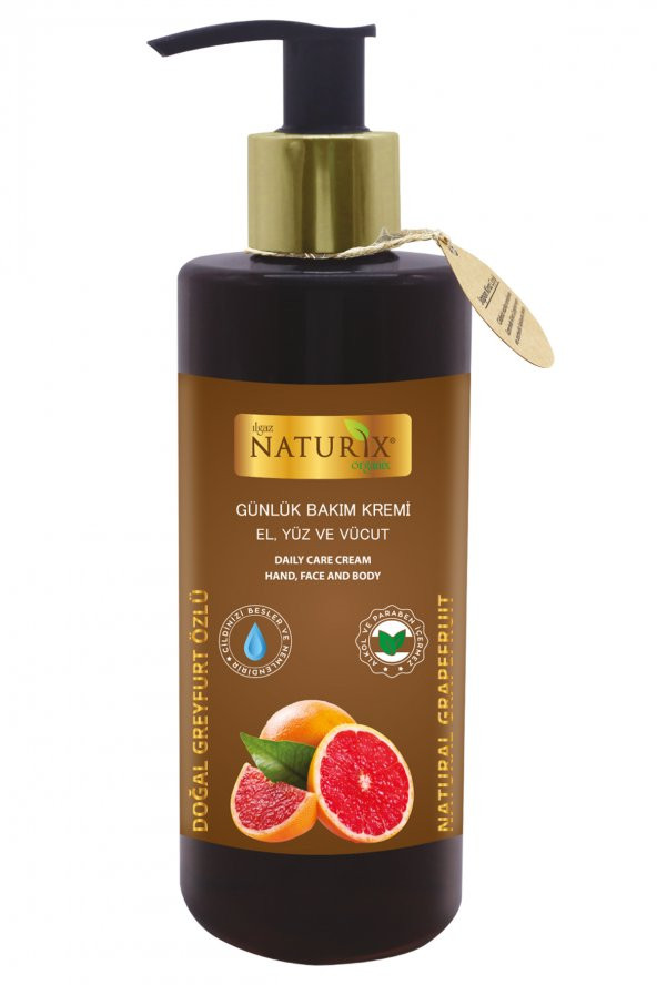 Naturix Greyfurt Meyve Özlü 250 Ml Günlük Bakım Kremi Organik El - Yüz - Vücut Bakım Kremi