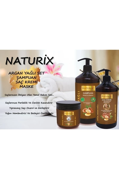 Naturix Tuzsuz Argan Yağlı Şampuan + Saç Kremi + Saç Maskesi 3'lü Bakım Seti - Resim 4