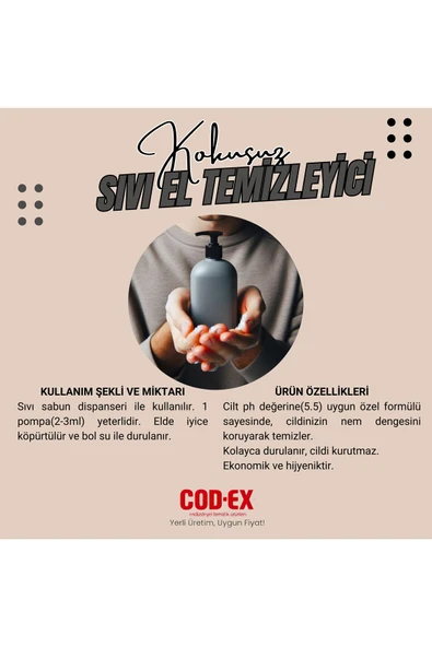 COD-EX Ekstra Güçlü Gliserinli Sıvı El Sabunu Kokusuz Koku Ve Renklendirici Içermez 4 Litre - 2