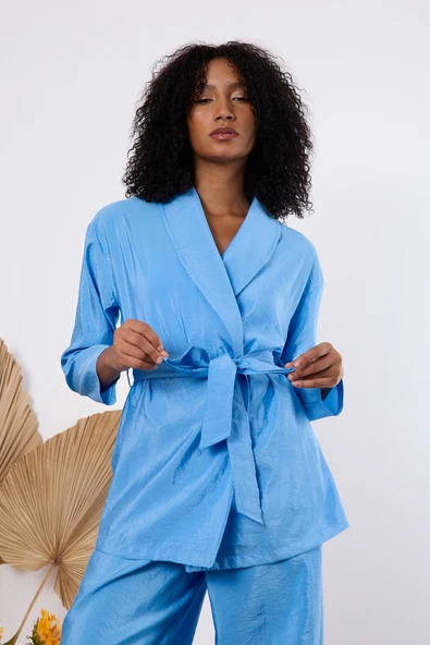 Bebe Mavisi Oversize Kimono Takım - Resim 5