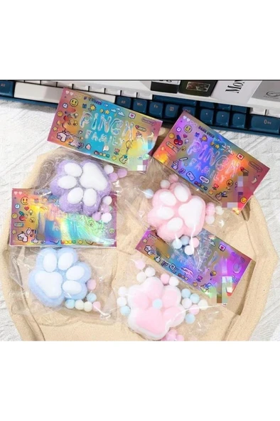 Kedi Patisi Taba Squishy Stress Oyuncağı Sukuşi pati, Tüylü Oyuncak MAVİ - 3