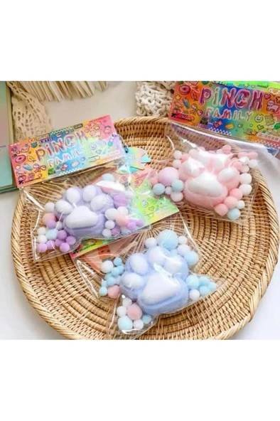 Kedi Patisi Taba Squishy Stress Oyuncağı Sukuşi pati, Tüylü Oyuncak MAVİ - 5