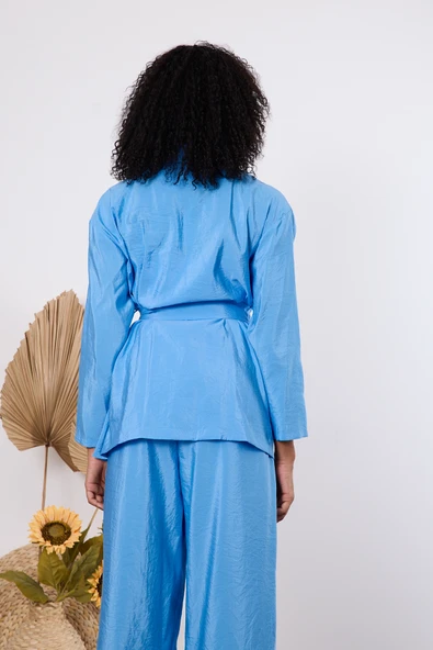 Bebe Mavisi Oversize Kimono Takım - Resim 7