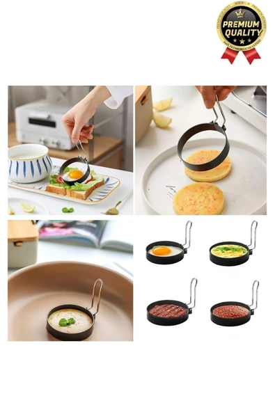 Premium Metal Yanmaz Yapışmaz Sunum Görsel Yumurta Krep Gözleme Şekillendirici Yuvarlak Omlet Kalıbı - 5