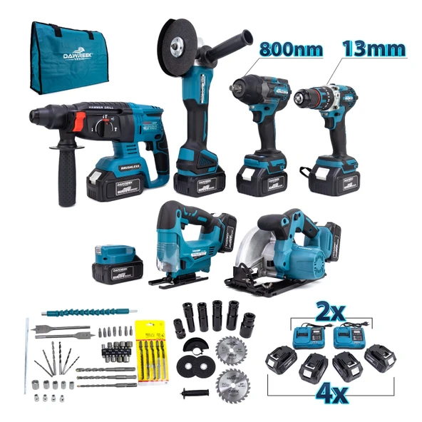 DAWREEK YEDİLİ SET MK800 (POWERBANK&LED+ Ş.Hilti+Ş.spral+S.Sıkma+13mm Ç.Mandren+Ş.Dekupaj+Sunta Kesm - 2