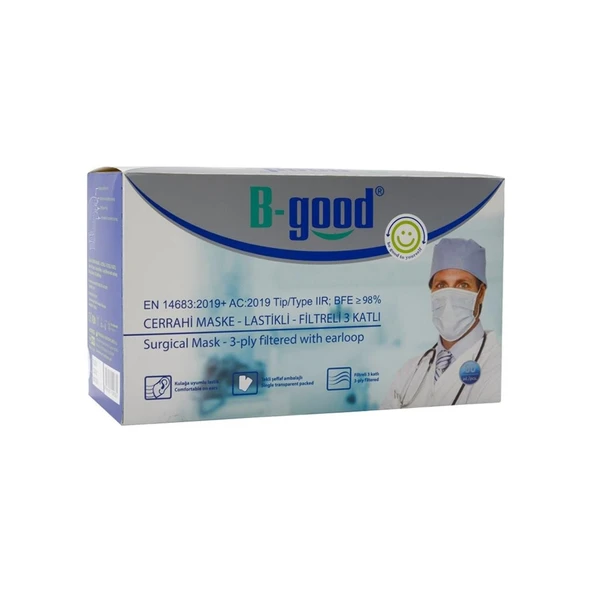 B-Good 3 Katlı Tekli Paketlenmiş Cerrahi Maske Telli 50'li (ÜTS Kayıtlı) - 2