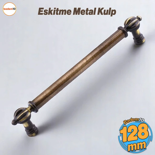 Defne Metal Eskitme Antik Sarı Kulp 128 mm Mobilya Çekmece Mutfak Dolabı Dolap Kulpları Kulb Kulpu