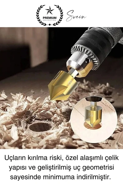 Premium Titanyum Kaplama 6'lı Kırılmaz Uçlu Paslanmaz Ahşap Sac Metal Havşa Açma Matkap Uç Seti - 6
