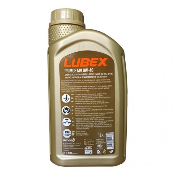 Lubex Primus MV 0W-40 1 Lt Tam Sentetik Motor Yağı (2 Adet) - 6