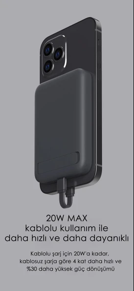 SWORD Magsafe Powerbank 10.000mAh 20W Hızlı Şarj Standlı ve Taşınabilir iPhone ve Android Uyumlu Beyaz SW-MGSF10 - 4