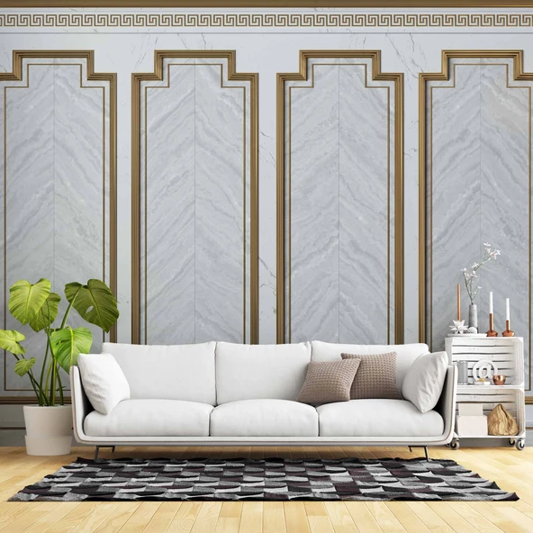 3 Boyutlu Saray Beyaz Düz Panel Duvar Kağıdı Baskı ürün görseli