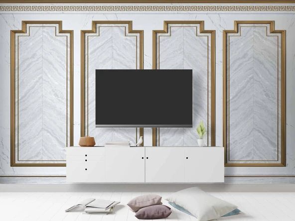 3 Boyutlu Saray Beyaz Düz Panel Duvar Kağıdı Baskı - Resim 3