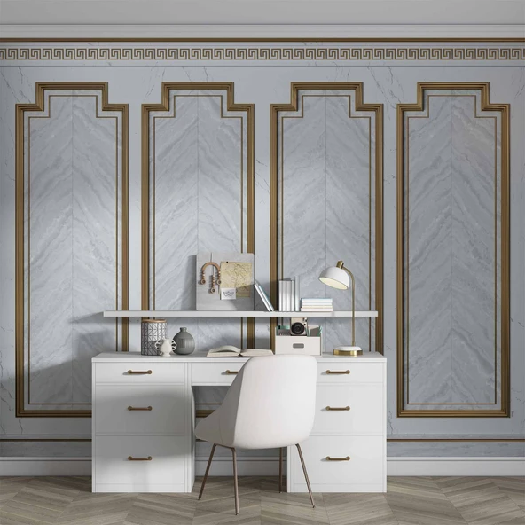 3 Boyutlu Saray Beyaz Düz Panel Duvar Kağıdı Baskı - Resim 4