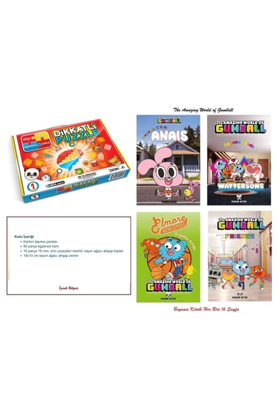 7+ Yaş Üstü Dikkatli Puzzle ve The Amazing World of Gumball Carton Network 4 Adet Boyama Kitabı