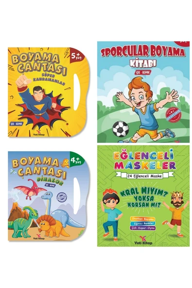 3 -5 Yaş Erkek Çocuk Boyama ve Etkinlik Seti 4 Kitap
