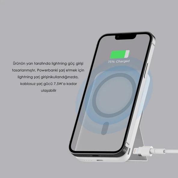 SWORD Magsafe Powerbank 7000mAh 20W Hızlı Şarj Standlı ve Taşınabilir iPhone ve Android Uyumlu Siyah SW-MGSF7 - 8