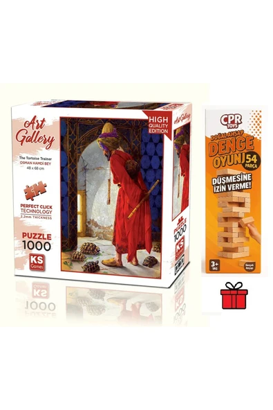 Kaplumbağa Terbiyecisi (Osman Hamdi Bey) 48x68 cm 'lik Puzzle ve CPRToys Doğal Ahşap Denge Oyunu 54p