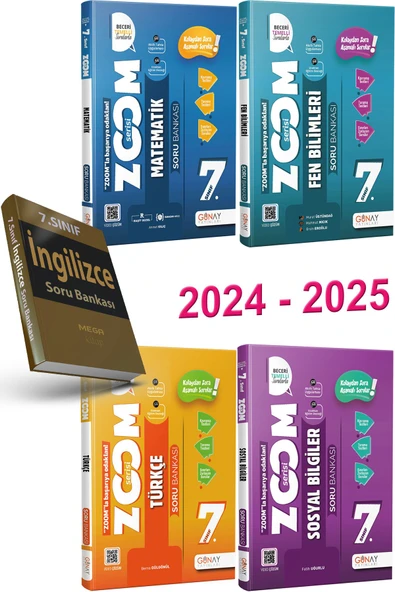 2024 2025 7.SINIF ZOOM SERİSİ SORU BANKASI SETİ 4 Ders (İngilizce SB Hediyeli)