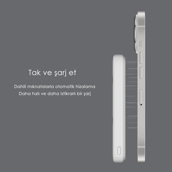 SWORD Magsafe Powerbank 7000mAh 20W Hızlı Şarj Standlı ve Taşınabilir iPhone ve Android Uyumlu Beyaz SW-MGSF7 - 6