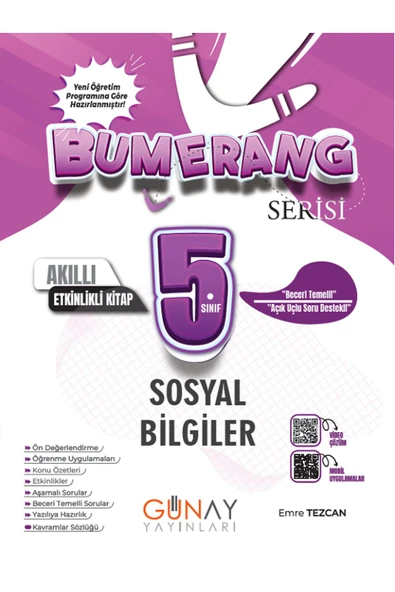 5.Sınıf Günay Bumerang Matematik + Türkçe + Fen + Sosyal + Din Akıllı Etkinlikli Kitap / 2024-2025 - 5