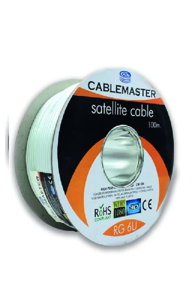 CABLEMASTER Uydu Çanak Anten Kablosu CM-104 80 TEL RG6 U4 EXTRA BAKIR KOAKSİYEL KABLO 100  METRE