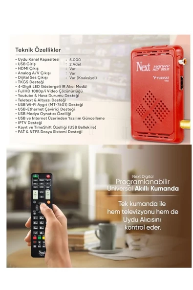 NEXT NEXTSTAR Youtube Destekli Tak Çalıştır Mini Full HD Uydu Alıcısı 1 Yıl Free İp TV Hediye Wifi Anten Hediye - 4