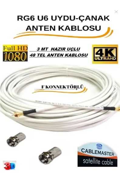 VOROBELA 3 METRE ÇANAK ANTEN KABLOSU HAZIR YAPILMIŞ UÇLU 48 TEL KALİTELİ KABLO