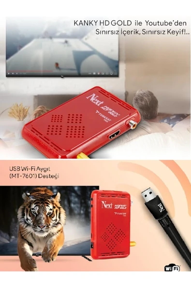 NEXT NEXTSTAR Youtube Destekli Tak Çalıştır Mini Full HD Uydu Alıcısı 1 Yıl Free İp TV Hediye Wifi Anten Hediye