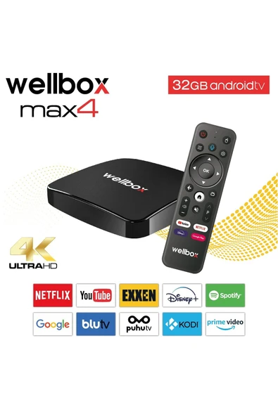 wellbox Max4 Android Tv Box Android 12 Sesli Komut 4gb Ram 32GB Hafıza