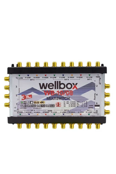 wellbox 10/8 Yüksek Sinyal Toplama Özellikli 8 Daireli Merkezi Uydu Santralı Adaptör Dahil Multiswitch