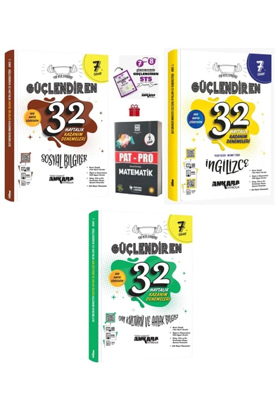 7. Sınıf Güçlendiren Sosyal-Din-İngilizce 32 Haftalık Kazanım Denemesi ve Pat-Pro Matematik S.B.+Sts