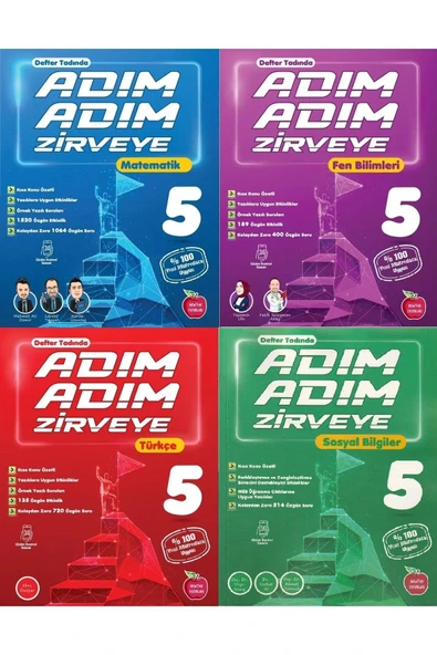 5.Sınıf Adım Adım Zirveye Matematik + Fen Bilimleri + Türkçe + Sosyal Bilgiler Soru Bankası(4 Kitap)