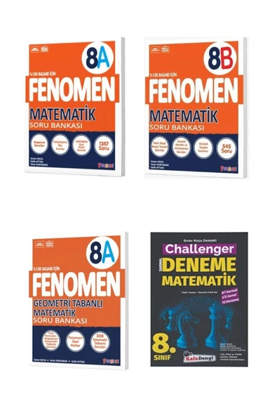 8.Sınıf Fenomen A Geometri Tabanlı Matematik + A Matematik +B Matematik + Challenger Matematik Denem