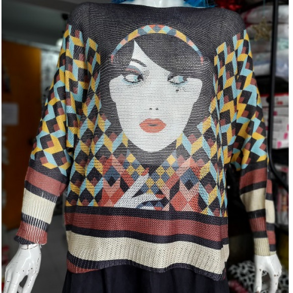 İTALYAN KAZAK - KODU: 3556 - YARASA KOLLU - RENK: SİYAH + SARI+BAKIR (KIZIL KAHVE) + MAVİ- ÖNÜ KIZ DESENLİ - 5