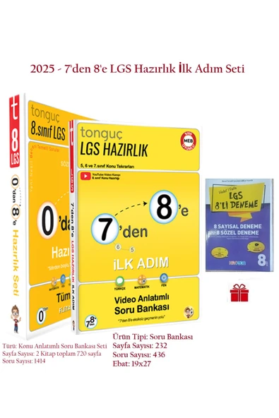 2025 Güncel 7'den 8'e LGS Hazırlık İlk Adım Seti ve Lgs 8 Li Deneme Kitabımız Hediye !!!