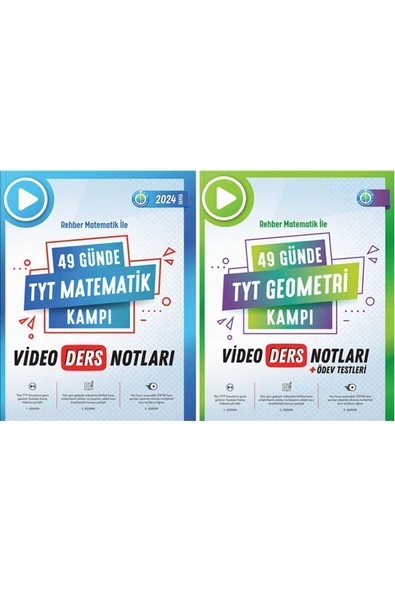 Rehber Matematik 2024 YKS TYT 49 Günde Matematik + Geometri Kampı Video Ders Notları 2 li Set Rehber